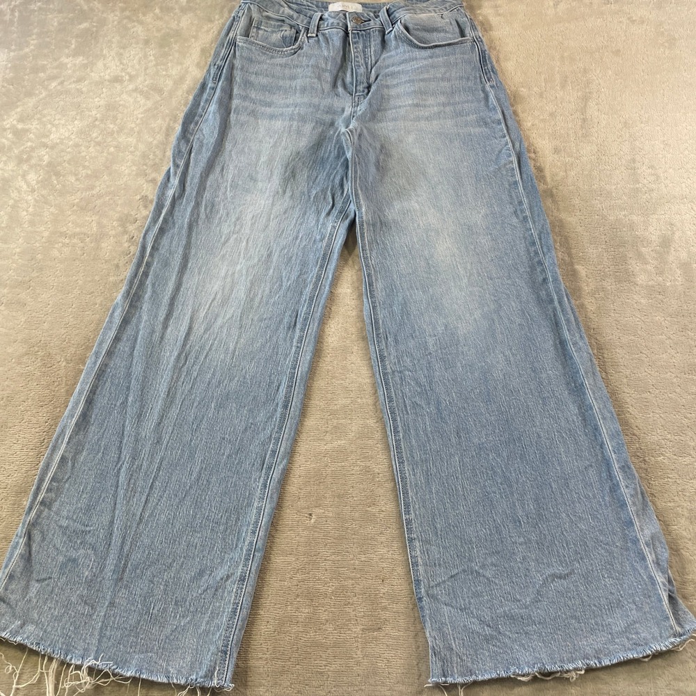 Vervet Blue Wide Leg Jeans Womens 30 Light Wash High Rise Raw Hem Boho Mom